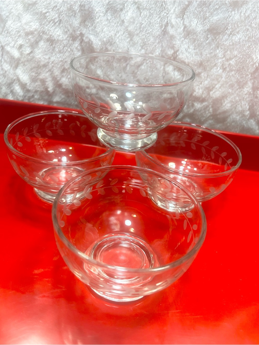 Set of 10 Anchor Hocking Laurel Etched Footed Bowl Dessert Sherbert Ice Cream